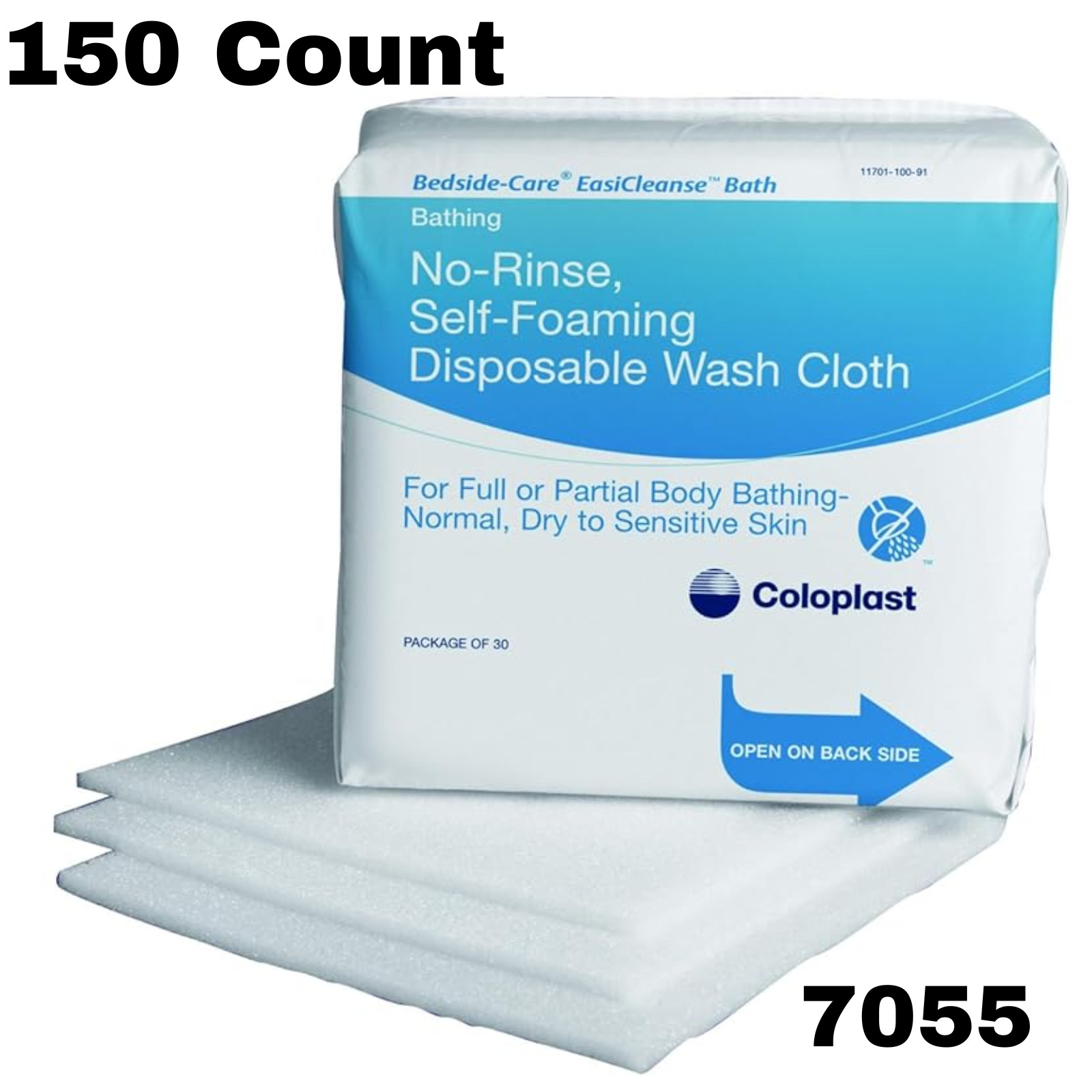 150Ct Bedside-Care EasiCleanse Rinse-Free Bath Wipes Soft Pack Washcloths 7055