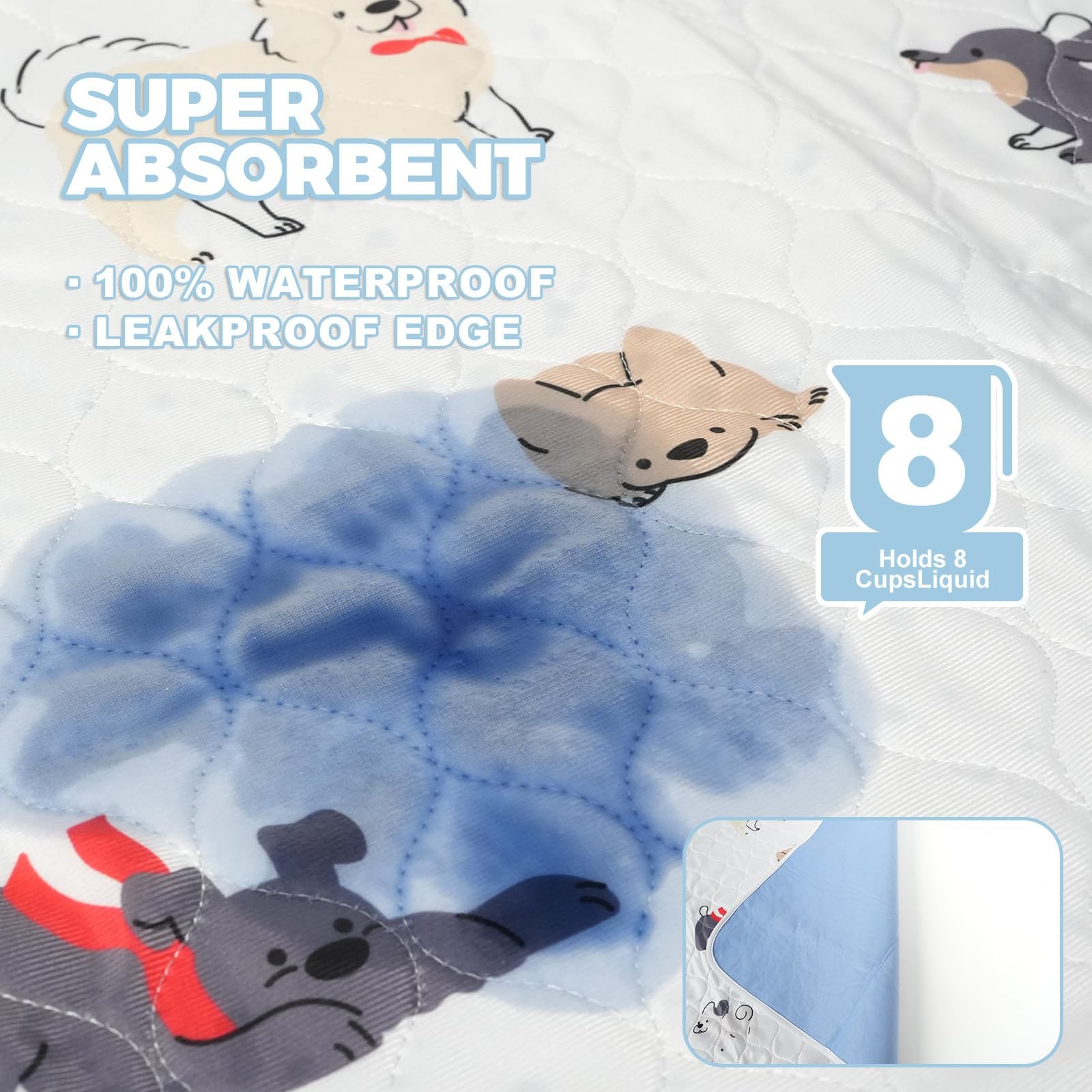 2 PCS Bed Wetting Pads Kids Toddlers 5 Layer Waterproof 36×36 In Potty Grey