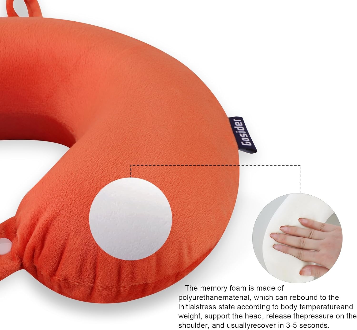 Orange Memory Foam Velvet Travel Neck Pillow for Airplane Car Onesize,