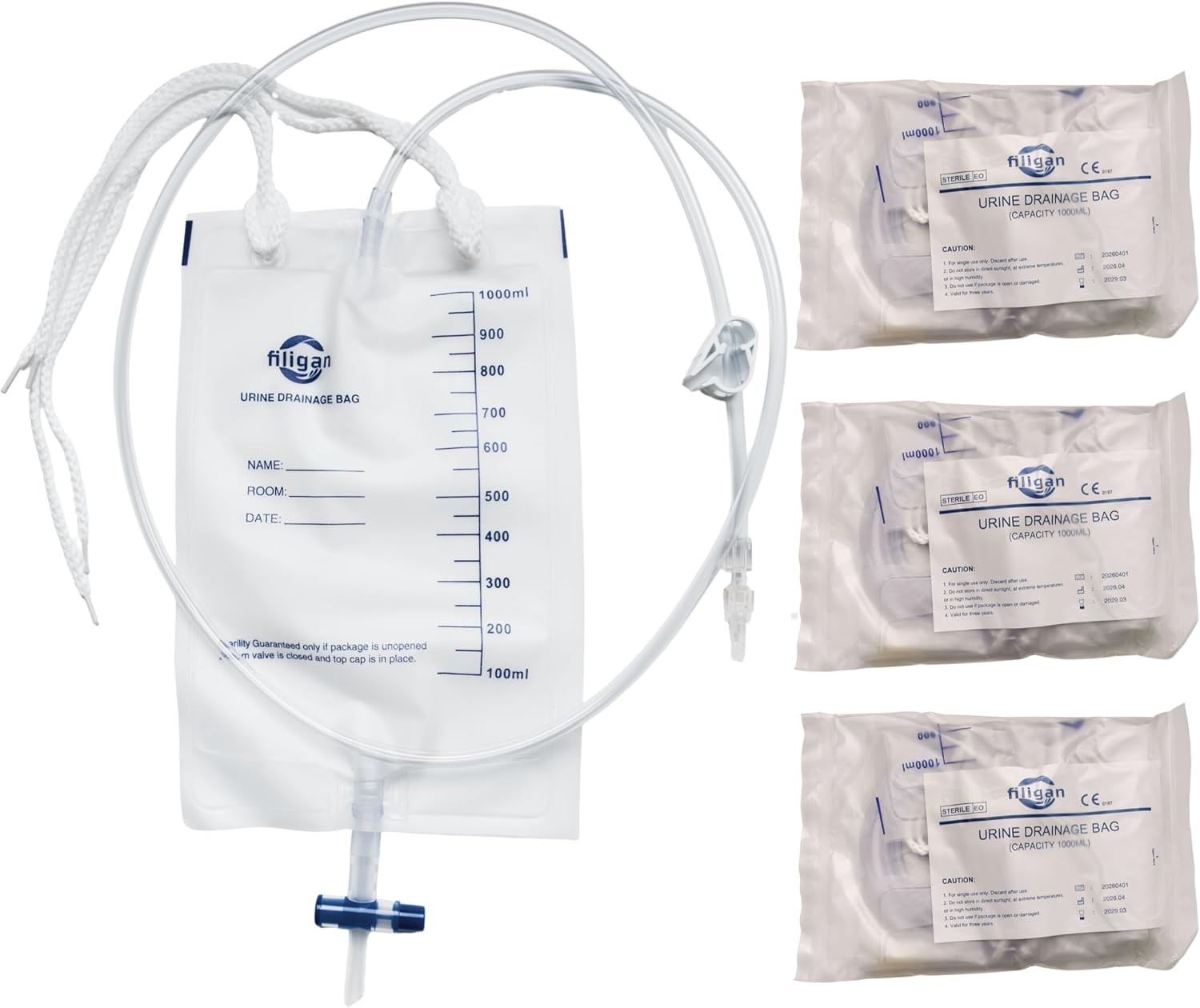 4PK 1000ml Nephrostomy Urine Drainage Bags Anti Reflux Valve 47″ Tube Tap Drain