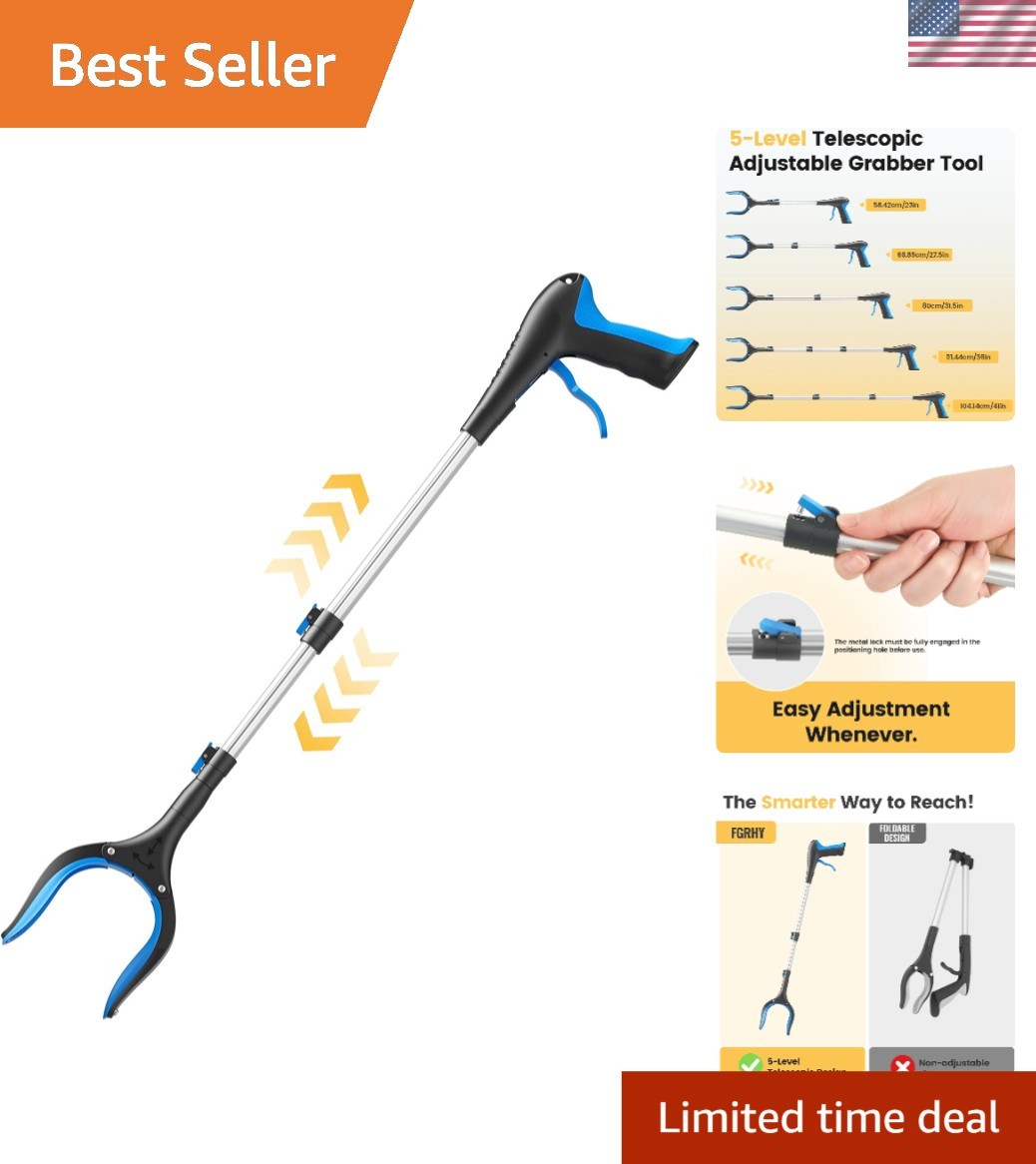 Telescopic Grabber Reacher Tool, 5-Level Adjustable Length 23” to 41” – Tra…
