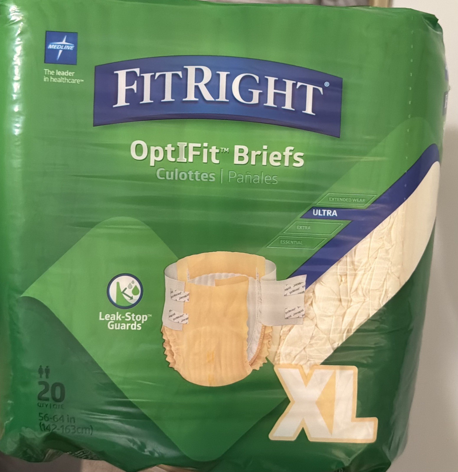 20 count FitRight XL Adult Diapers, Disposable optifit Briefs