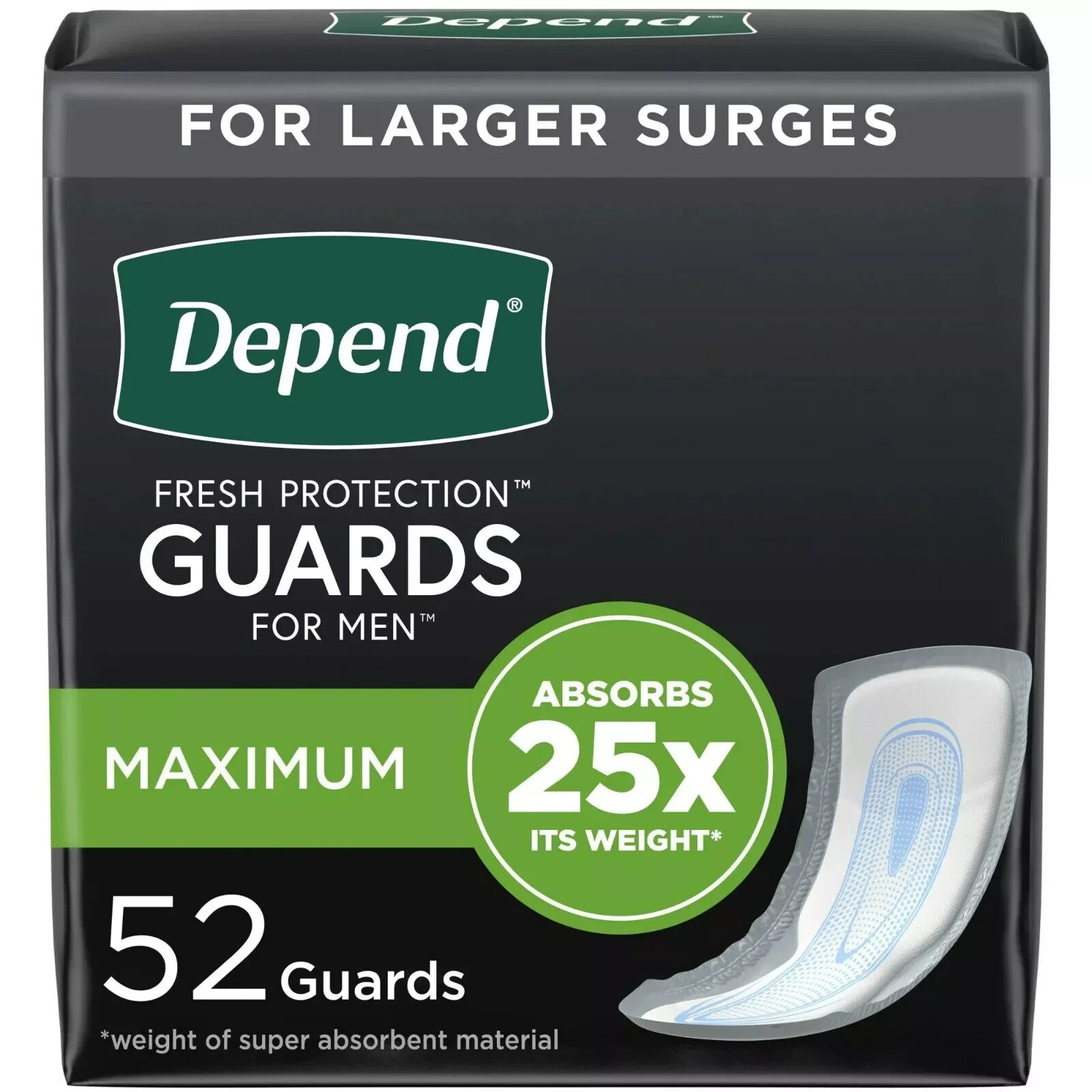 DEPEND INCONTINENCE GUARDS FOR MEN, MAXIMUM, 52CT *DISTRESSED PKG