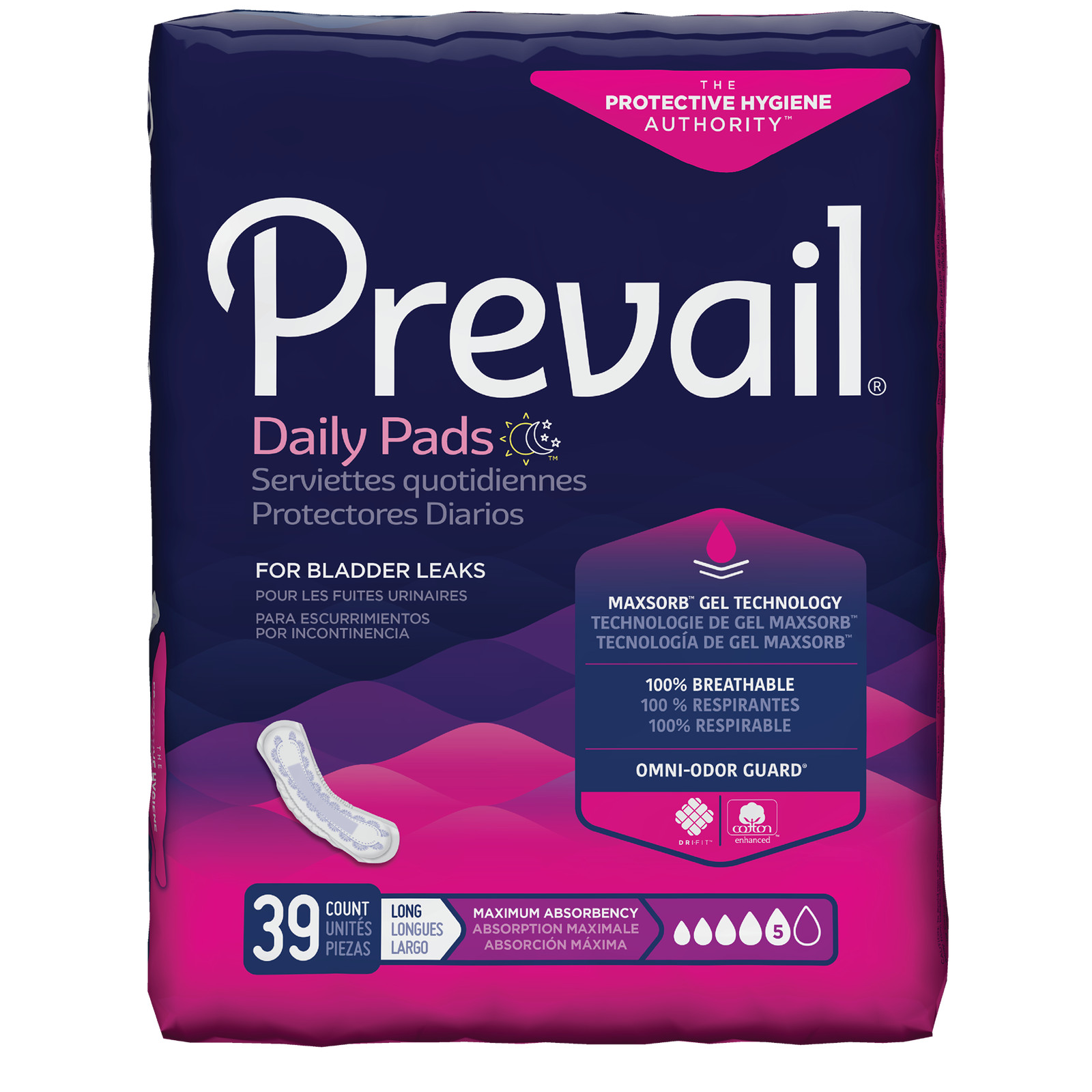 Prevail Bladder Control Pad 13” Length, Maximum, Long – Bag of 39