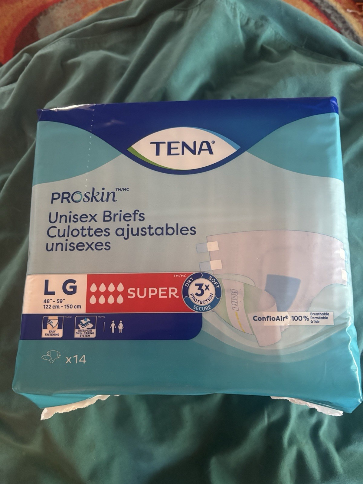 TENA ~ PROskin SUPER Unisex Adjustable Briefs Size Large 48″-59″ Count 14
