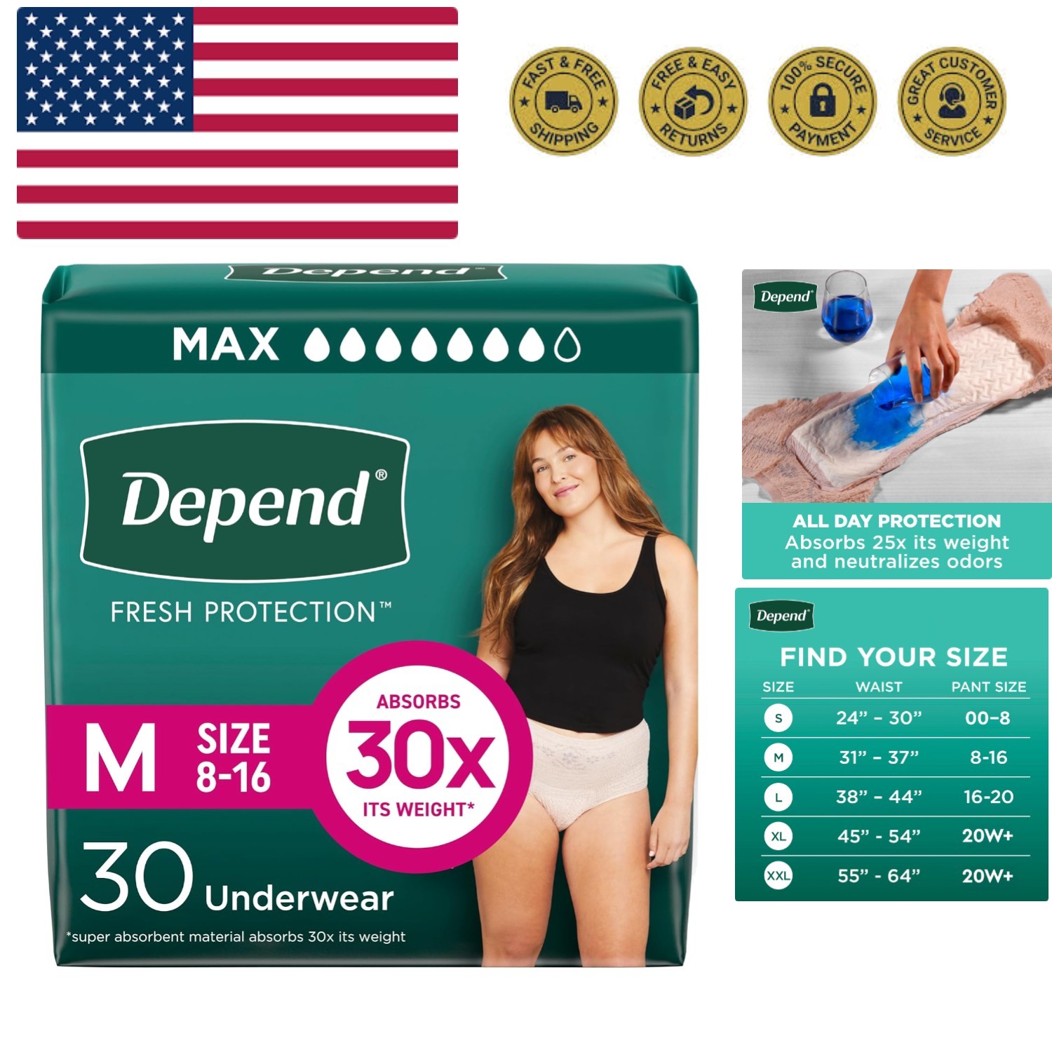 Fresh Protection Adult Diapers, Incontinence & Postpartum Bladder Leak Underw…