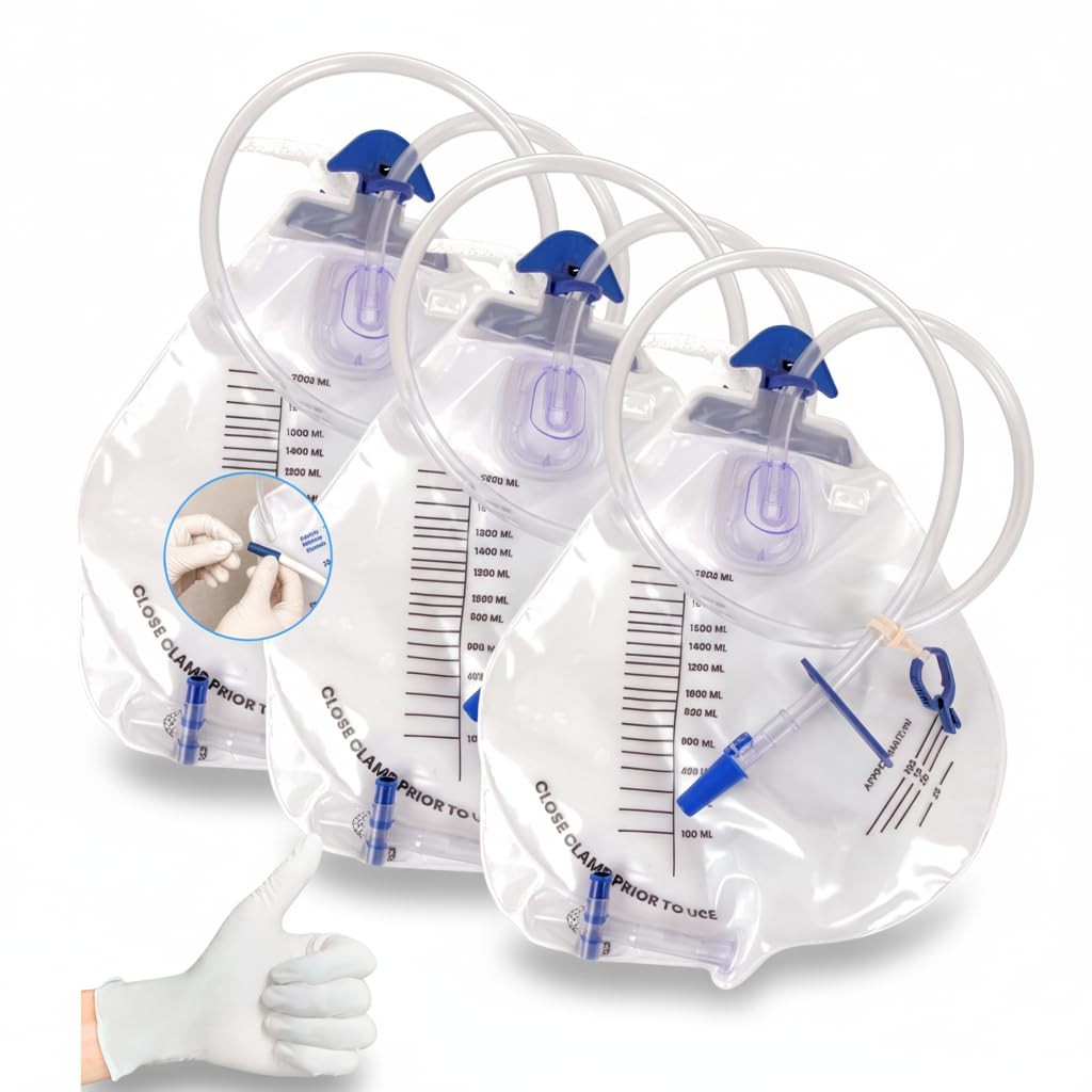 3 Pack 2000mL Urinary Drainage Bag – Foley Catheter Bag, Urine Collection Bag…