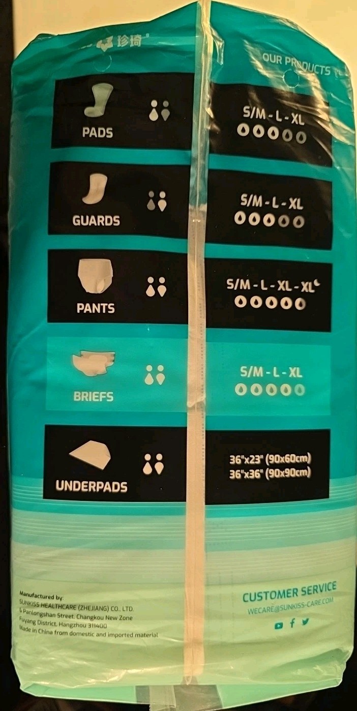 Sunkiss Adult Diapers Briefs Odor Control Anti-Leak XL Waist 45-64” Unisex 15 Ct