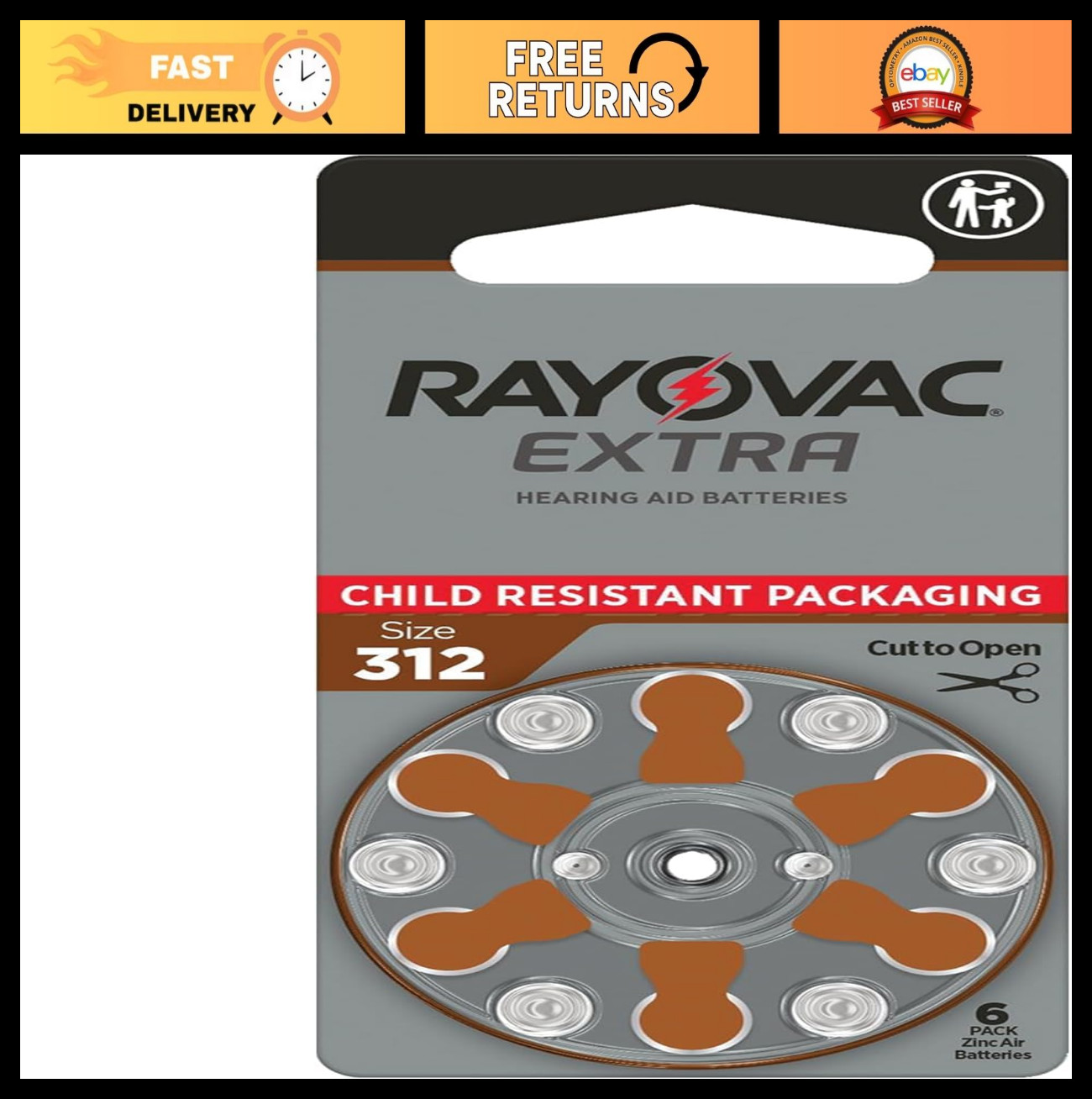 Hearing Aid Batteries Size 312 – 120 Pack + Keychain – Long Lasting Power