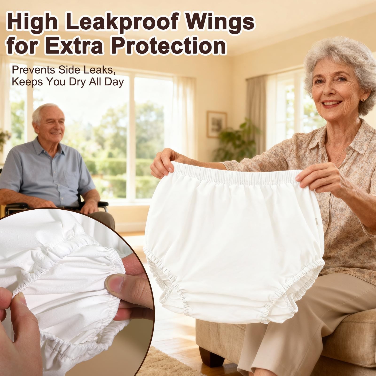 2-Pack Waterproof Reusable Adult Diaper Covers, Leak-Proof, Soft Cloth-Like, M