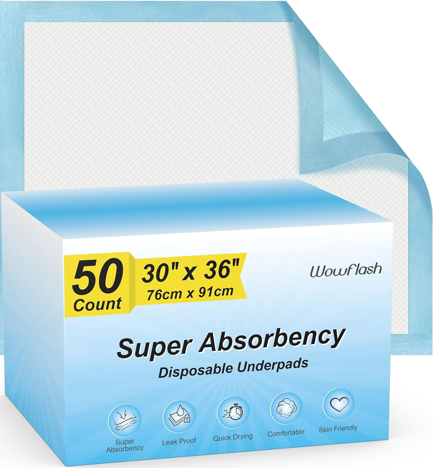 Wowflash Super Absorbency Disposable Leakproof Underpads with Quick Drying for B