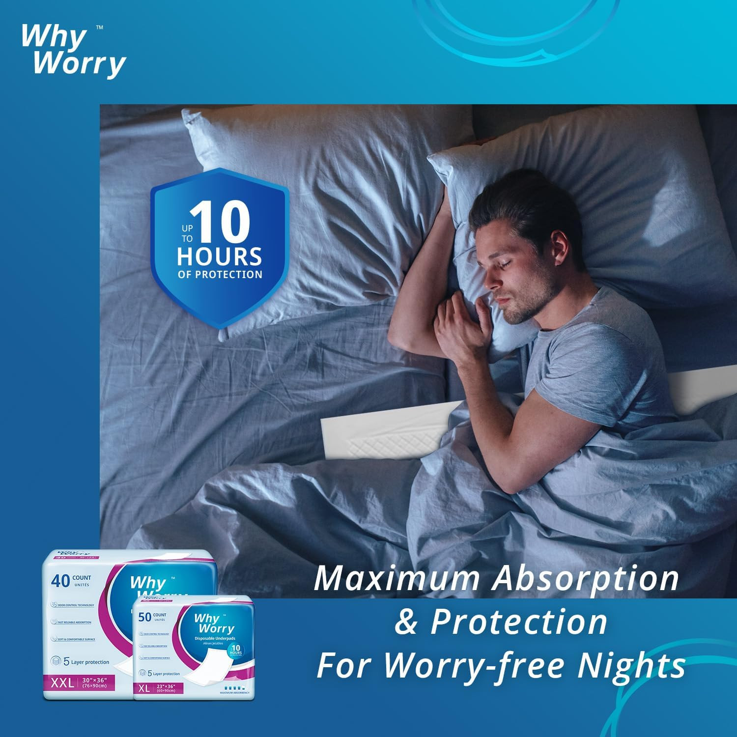 Whyworry Extra Large Disposable Bed Pads 30″ X 36″, Super Absorbent Leakproof In
