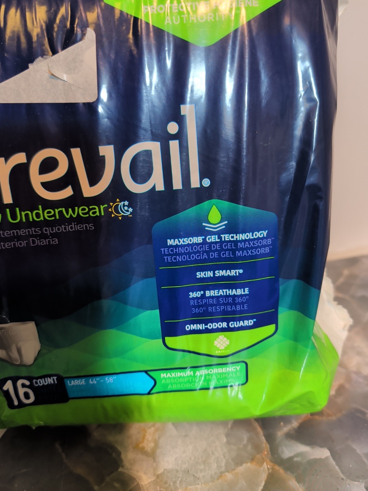 4 Packs (60 Count) Tena Prevail Dry Comfort Underwear Size Large 44″- 55”