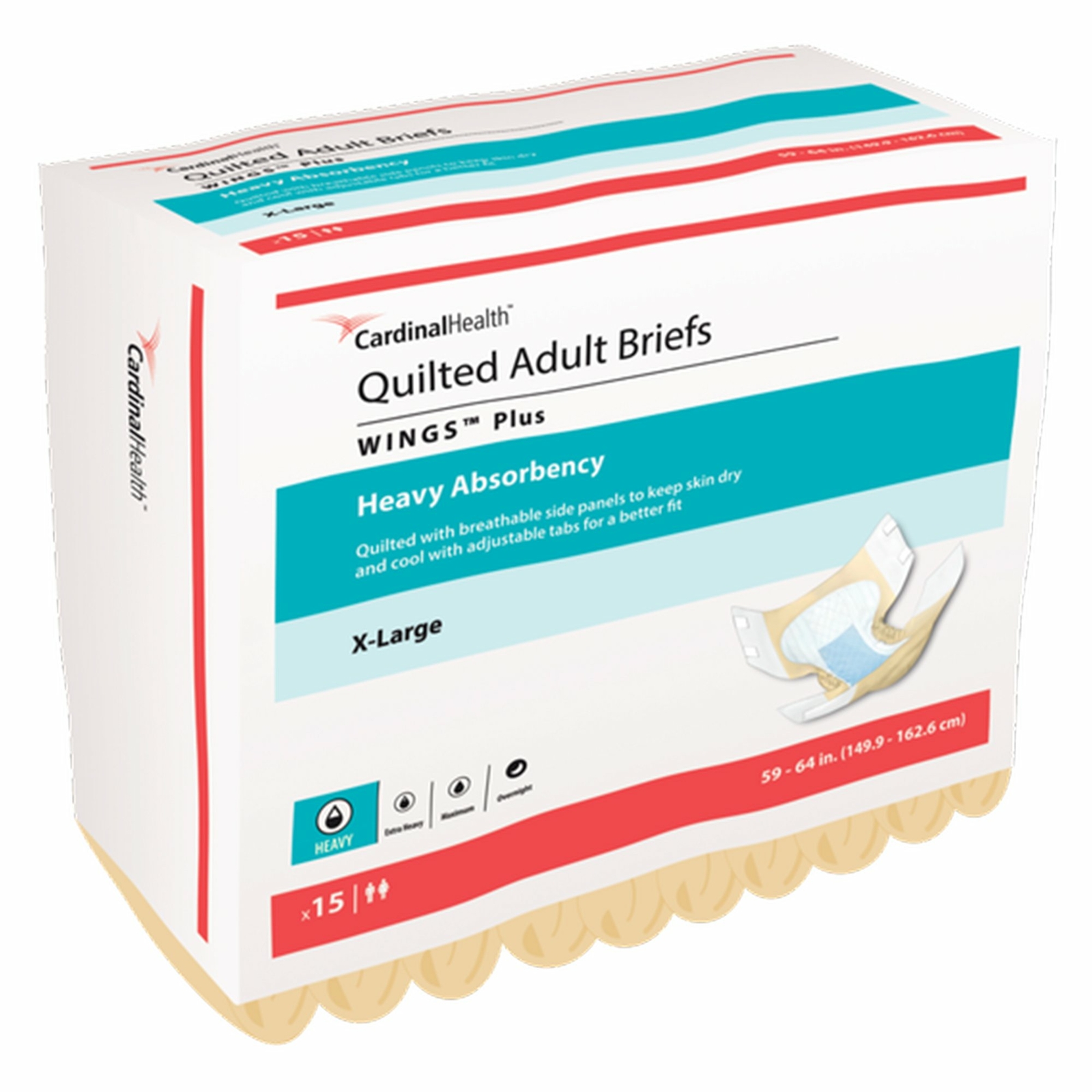 Wings Adult Incontinence Brief XL Heavy Absorbency Quilted 66035 Heavy 60 Ct