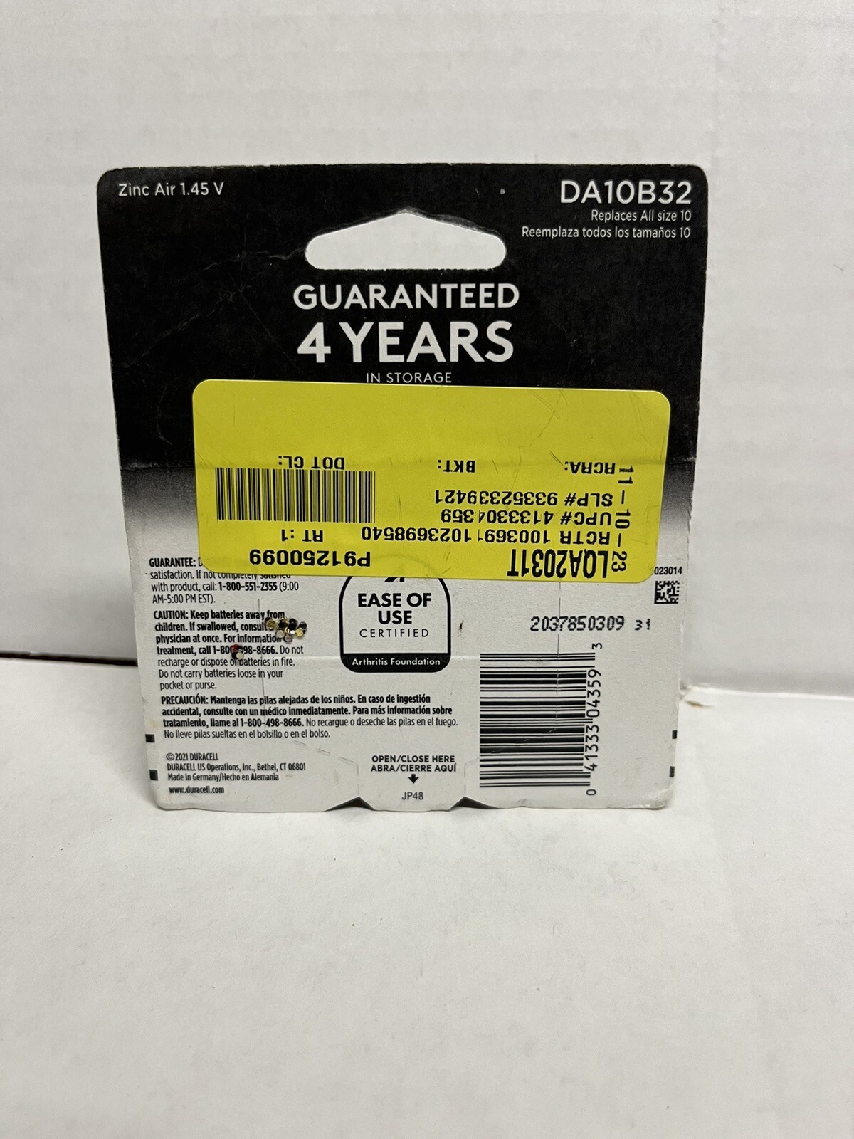Duracell Size 10 Hearing Aide Batteries DA10B32 , 32 Batteries – NEW