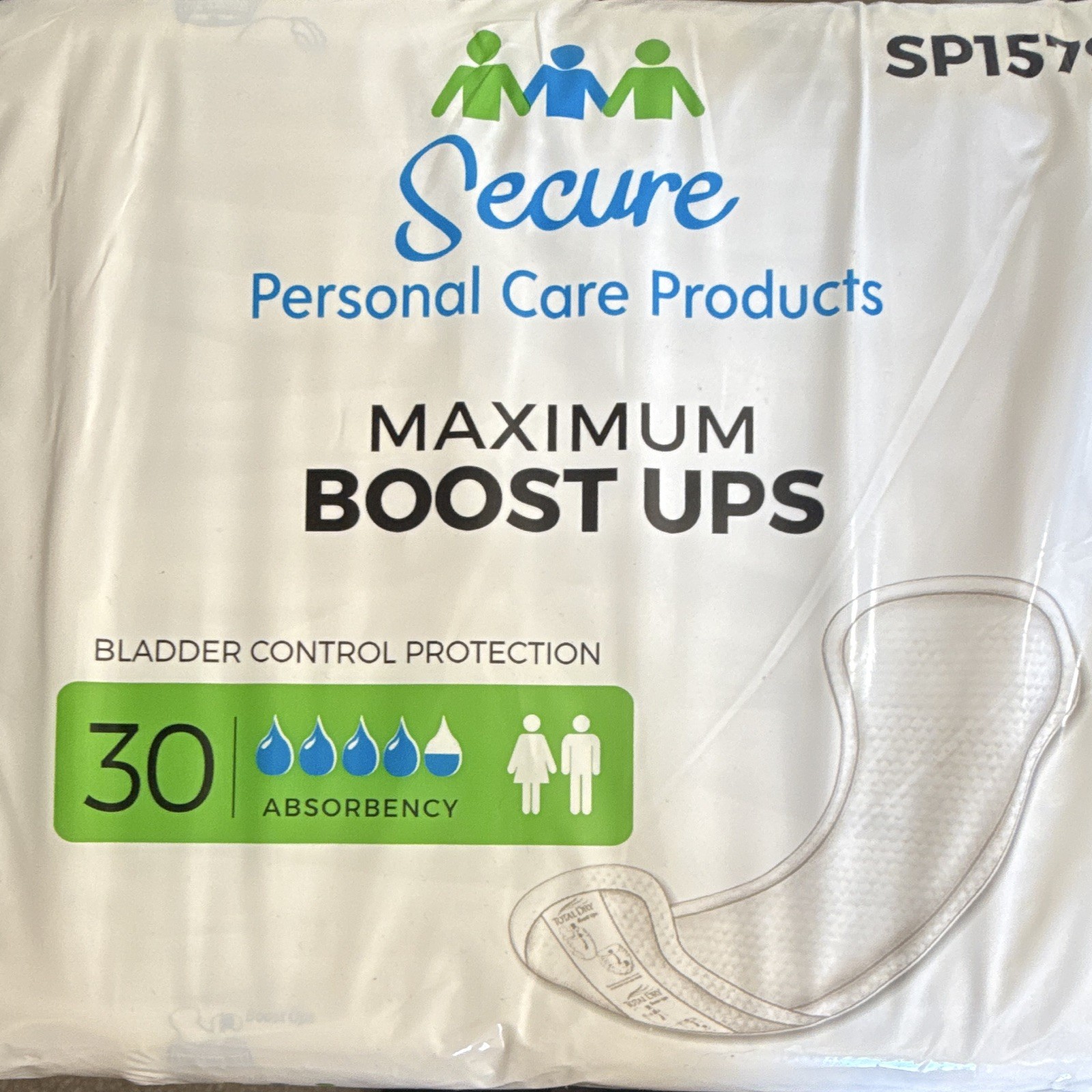 Secure Maximum Boost Ups Incontinence Pads Maximum 30ct SP1579