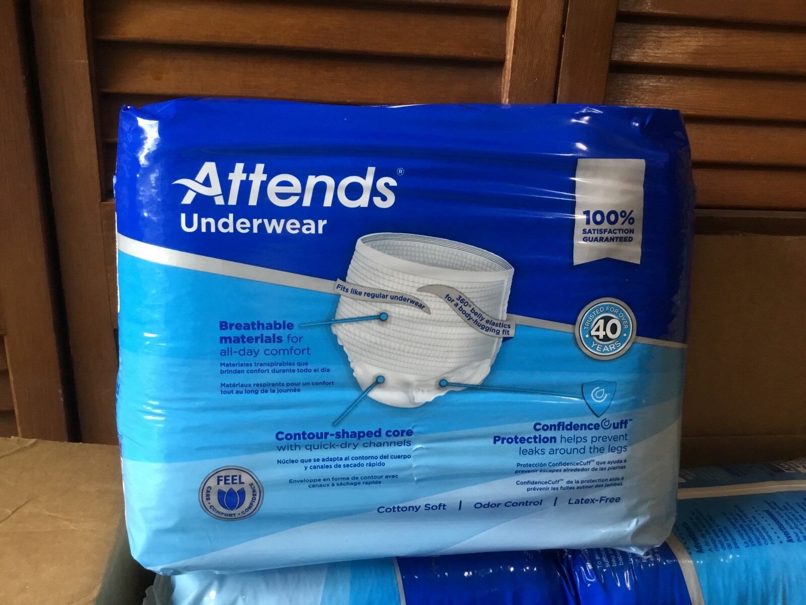 4 PACKAGES 18 each ATTENDS/DEPENDS L MENS WAIST 44″-54″ PERSONAL BRIEFS TOTAL 72