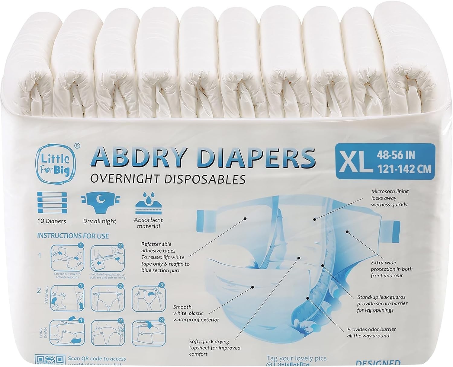 X-Large Plastic Backed Adult Diapers 10-Pack=