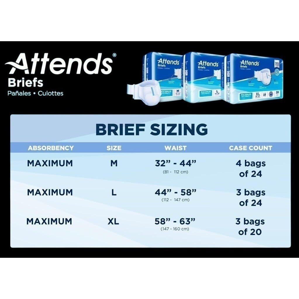 Attends Adult Brief Diapers Extra Heavy Absorbency Size Medium 32-44″ 25 Count