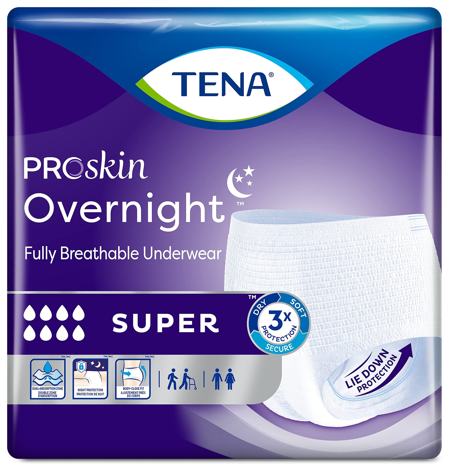 TENA ProSkin Overnight Super Protective Incontinence Underwear, Heavy
