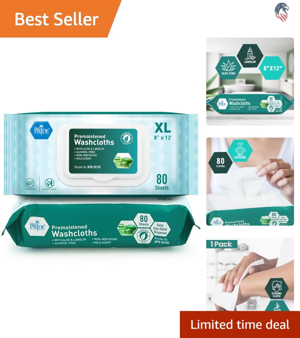 Disposable Aloe Vera Wipes Compatible with Incontinence Products 80 Count