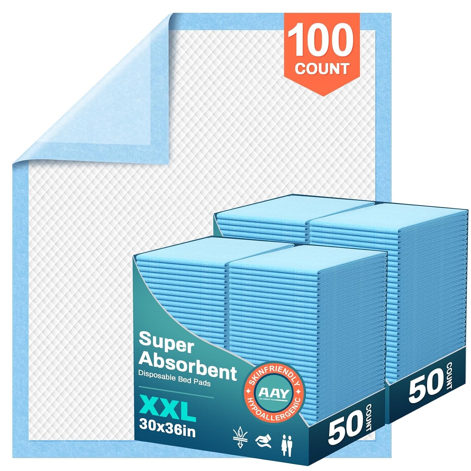 Disposable Bed Pads 30×36 Extra Large Super Absorbency 100 Count for Adults