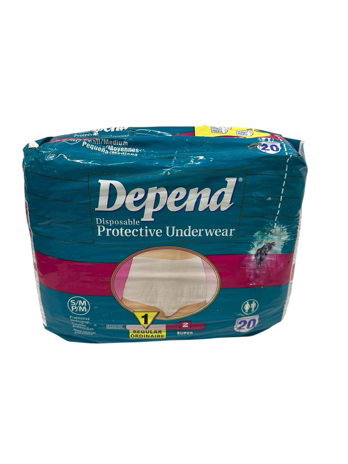 Vintage 1998 Depend Fitted Disposable Protective Underwear Small/Medium 20 Count