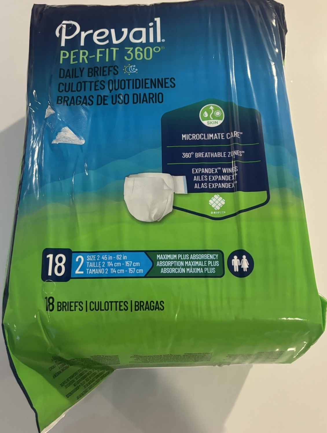 Prevail Per-Fit 360 Incontinence Brief 2 Breathable Sizes 45 In – 62 In New 18ct