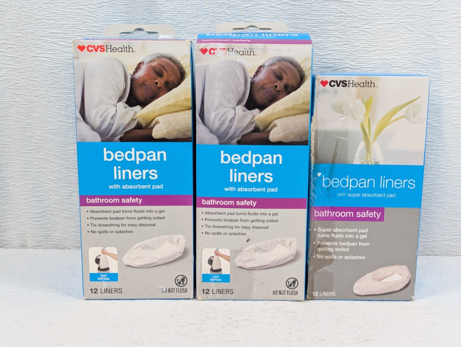 CVS Health – Bedpan Liners Bathroom Absorbent Pad Fluid Into Gel 12Ct – 3 Pack