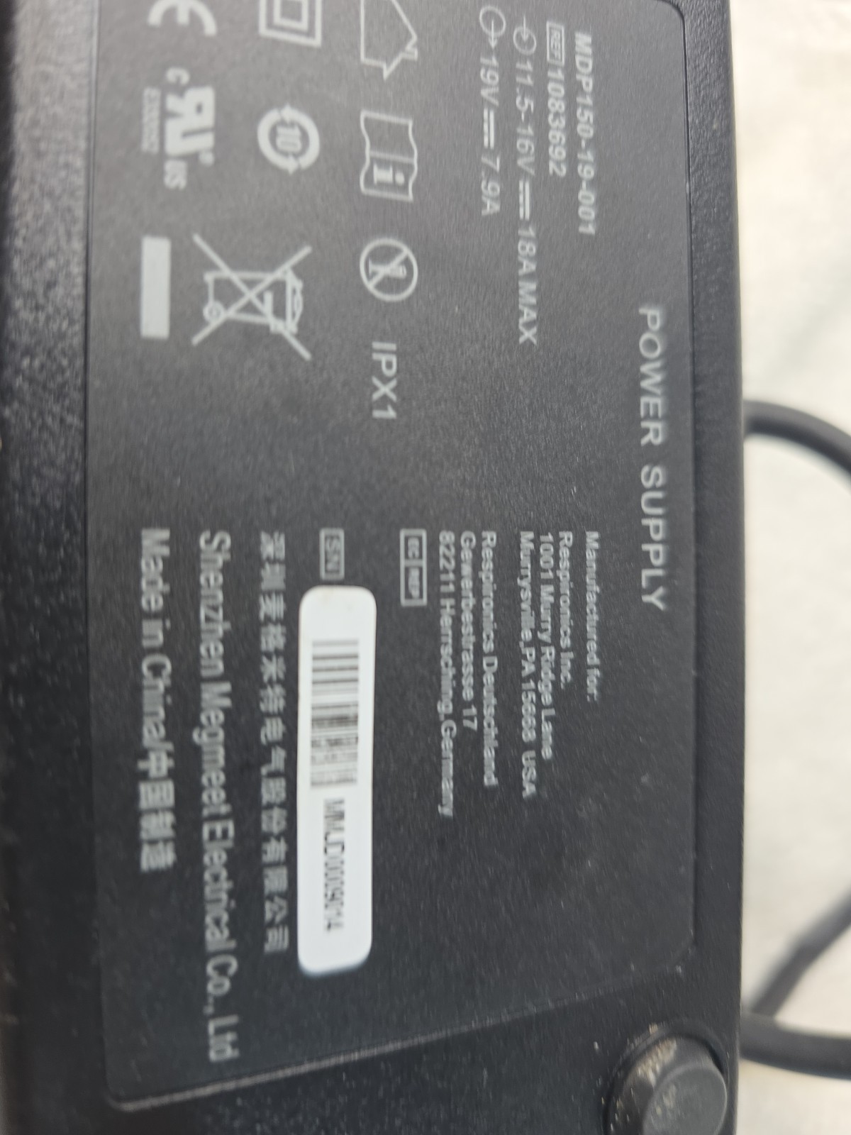 Respironics MDP150-19-001 Lift Power Supply Car Charger 19V 7.9A IPX1