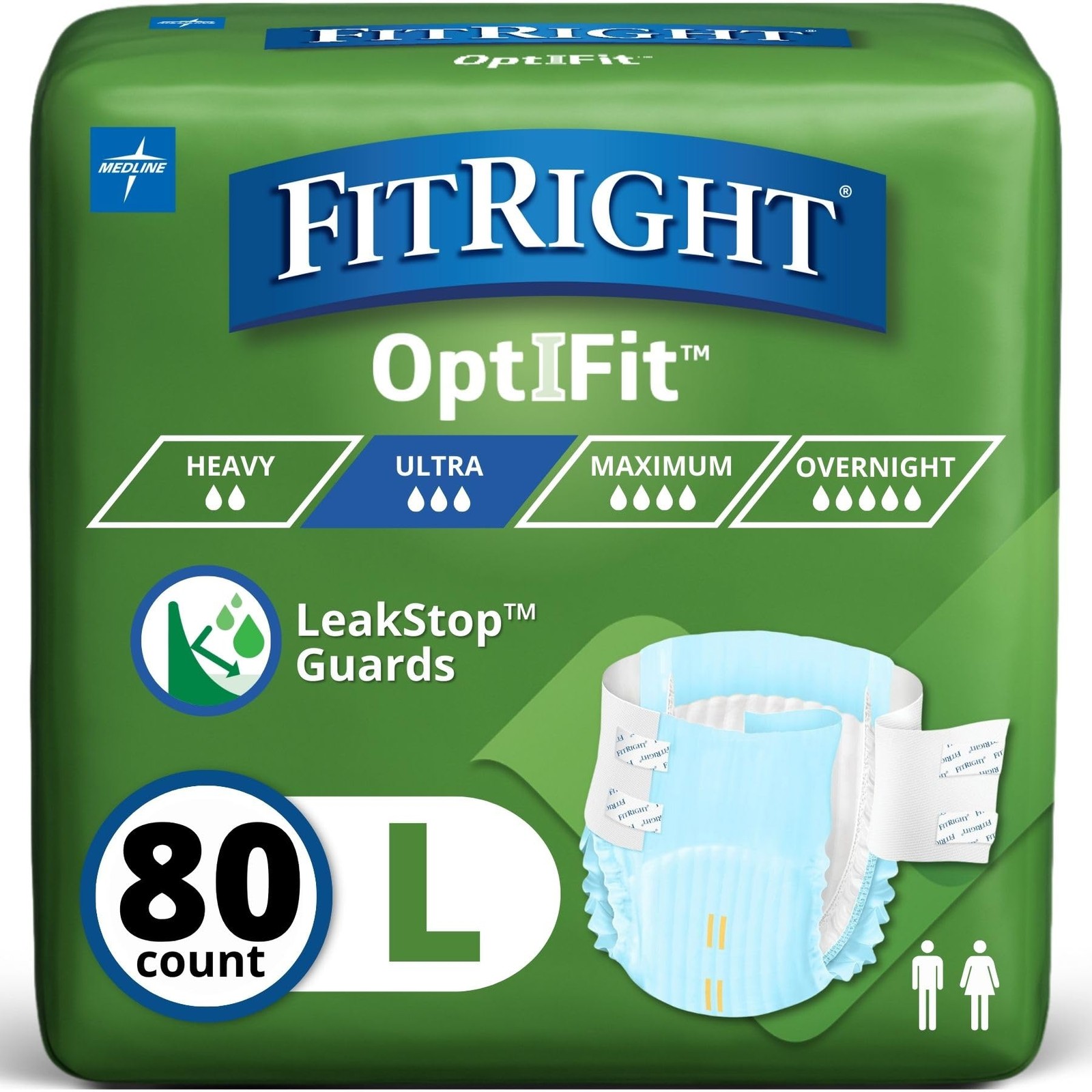 Adult Diapers, Ultra Heavy Absorbency, L (Waist Size 44in-56in), 80 Count, OptiF