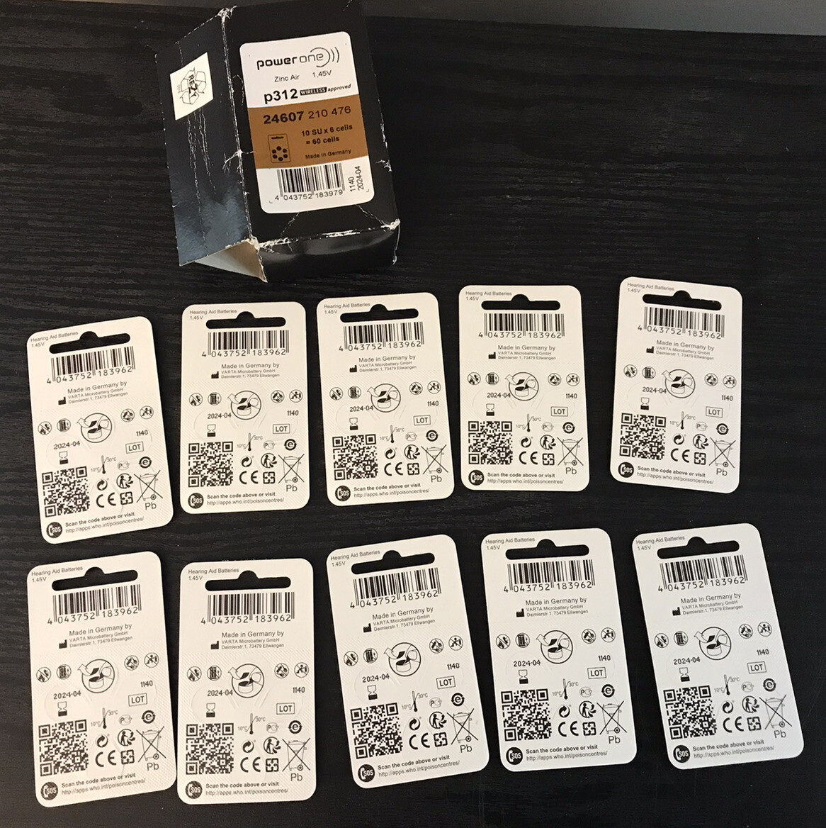 60 Genuine PowerOne Hearing Aid Batteries P312 1.45V Exp 2024 NEW packages