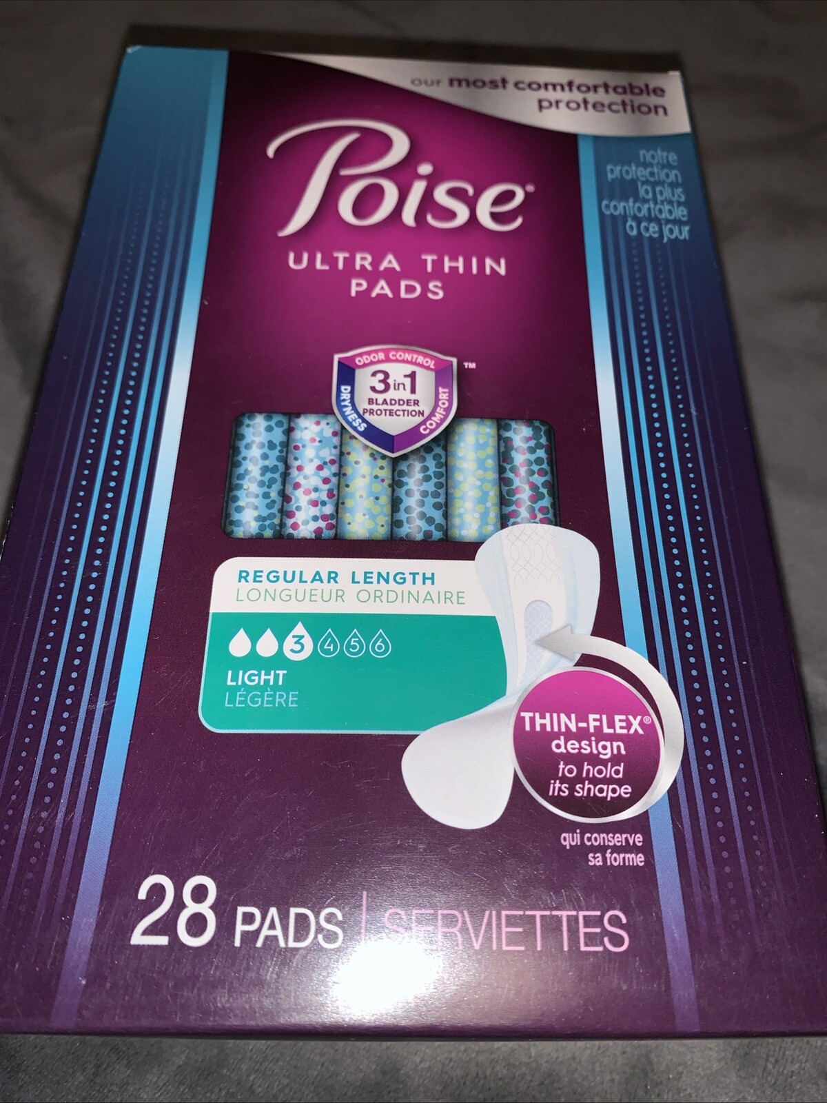 Poise Ultra Thin Pads Protection Light Absorbency #3 Reg Length 28 Pads Each