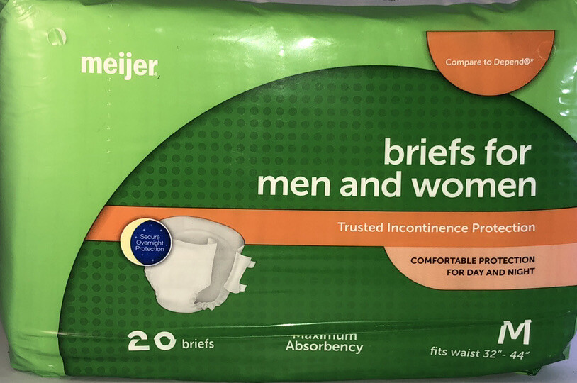 SHIPN24HOURS-INCONTINENCE BRIEFS FOR MEN AND WOMEN 20 BRIEFS SZ Medium 32”-44”