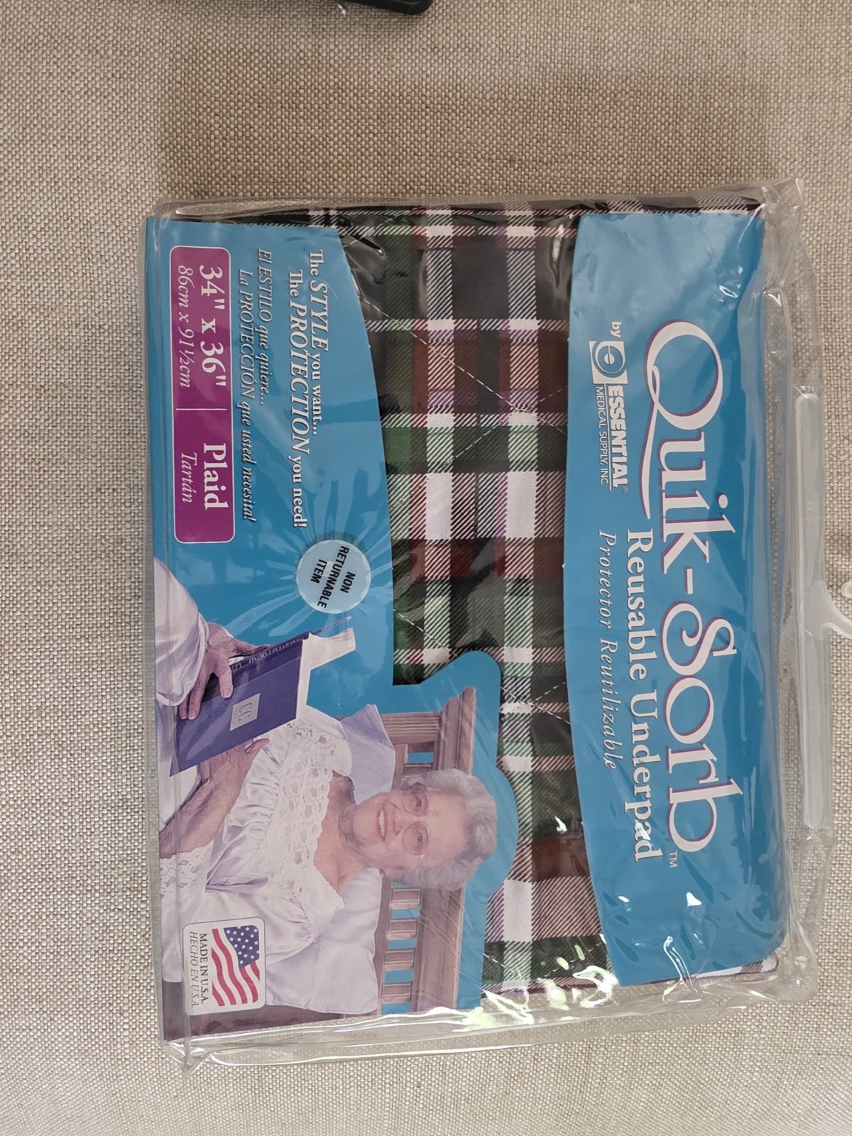 Essential Medical Supply Quik-Sorb Reusable Underpad 34″ x 36″ Plaid