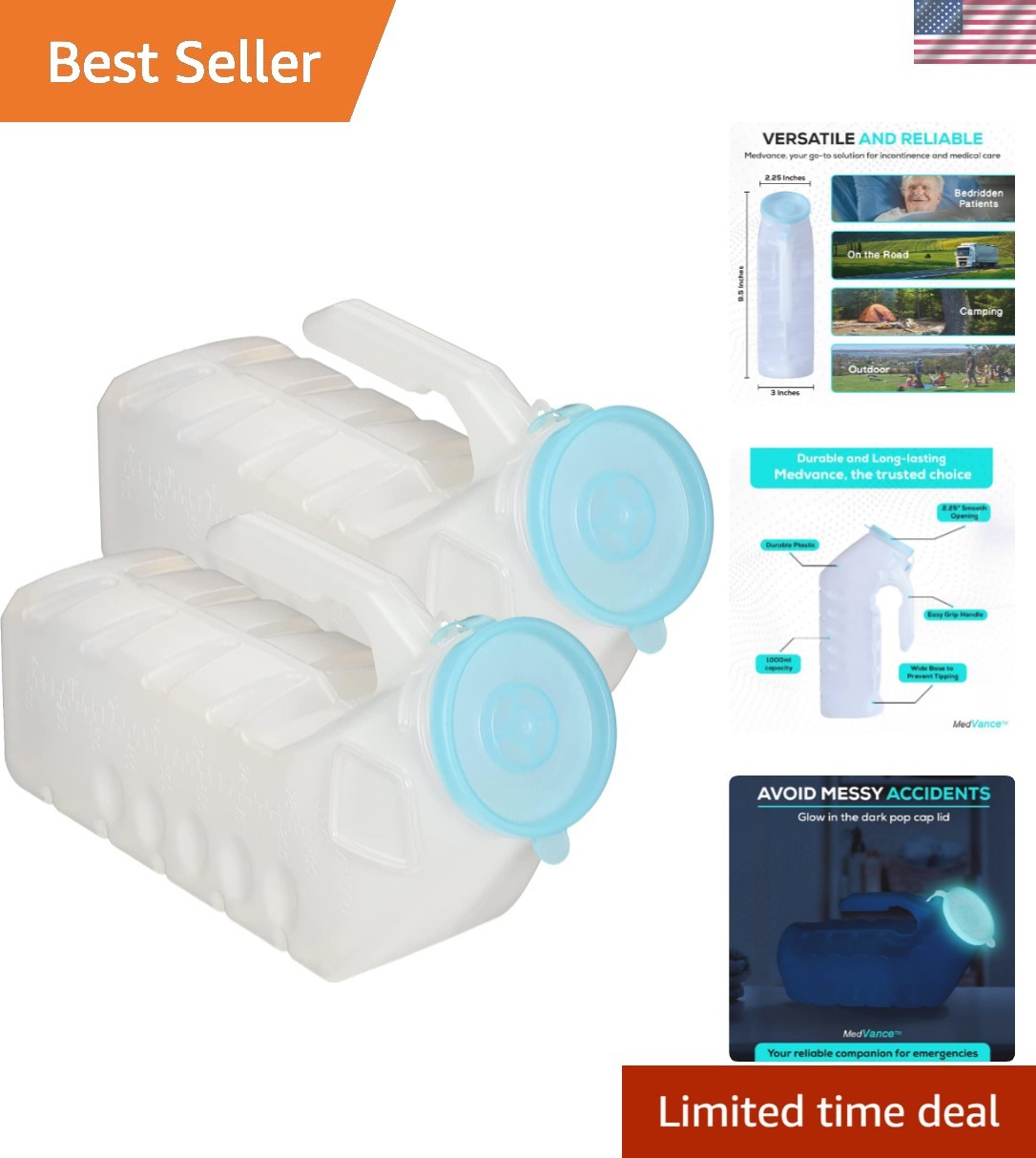 1000ml Portable Urinals for Men, 2 Pack – Spill Proof Men’s Urinal Bottle w/G…