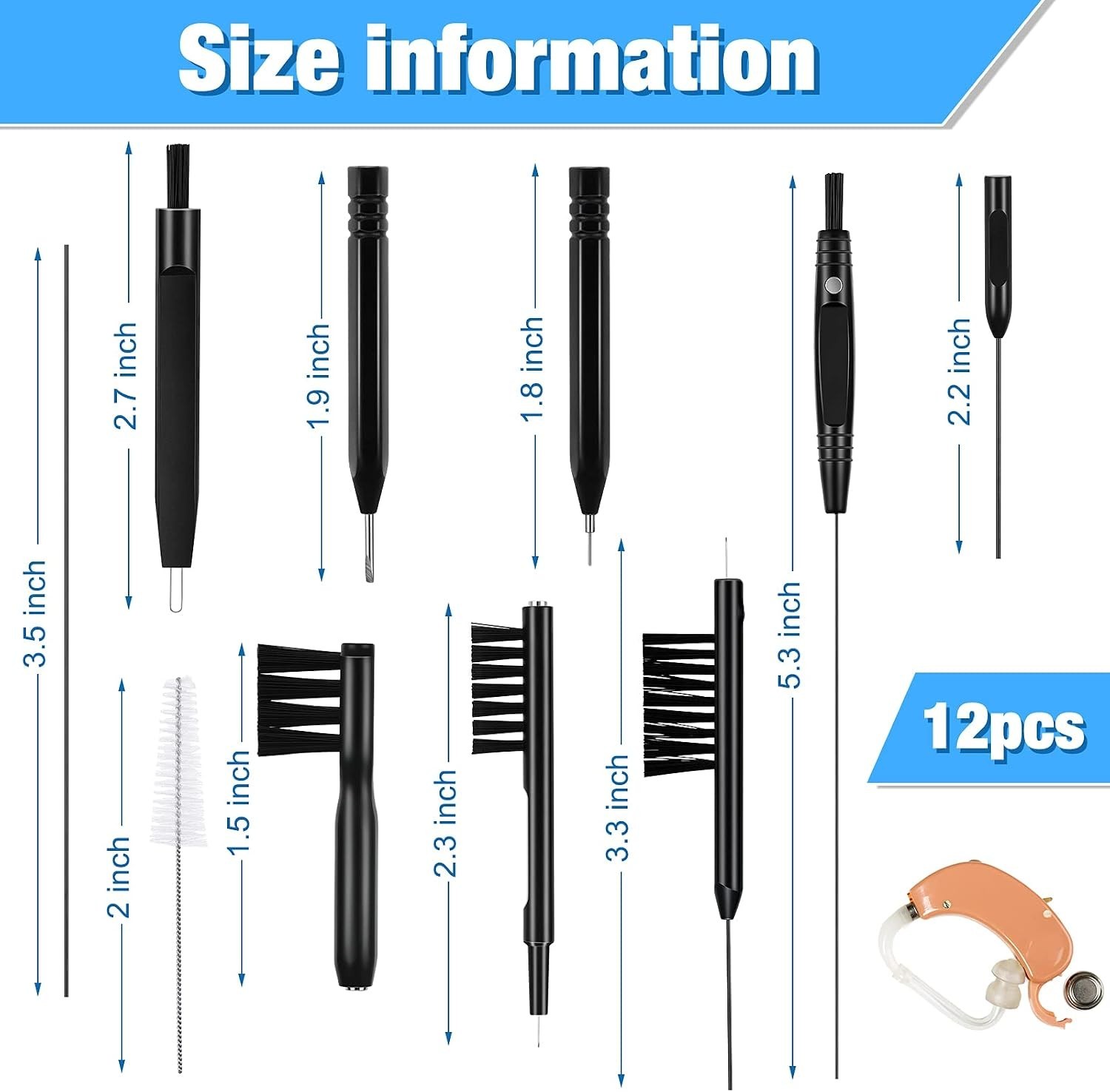 Hearing Aid Cleaning Kit – 12 Tools Including Magnet & Pouch for Easy Use