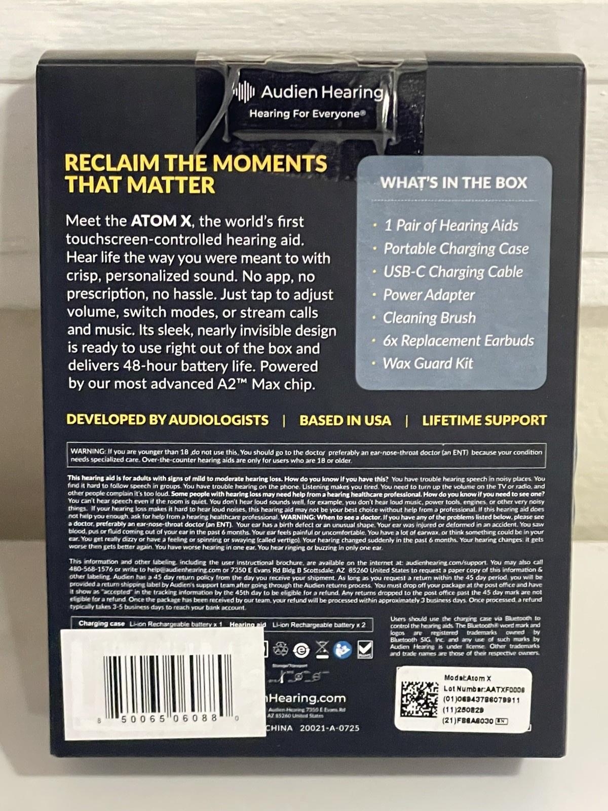 Audien Hearing ATOM X -Rechargeable OTC Hearing Aids – Newest Model- New