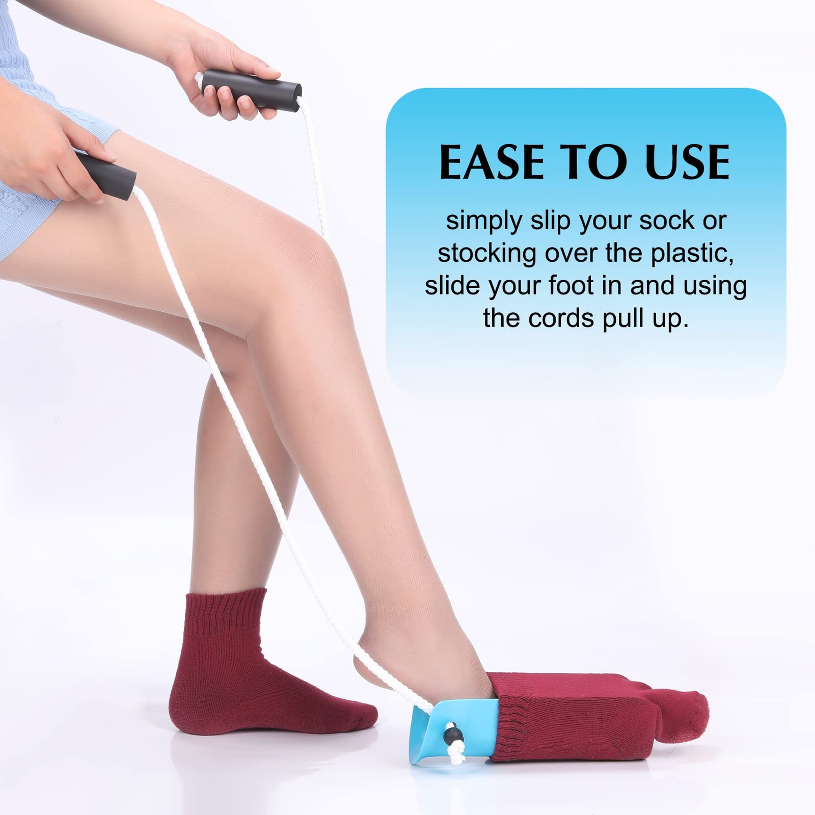 Sock Aid – Wide 3.93″ with Foam Handles, Aide Blue