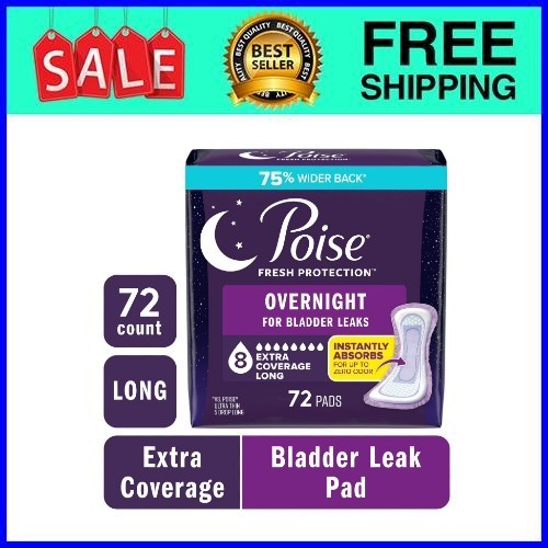 Poise Overnight Incontinence & Postpartum Pads for Bladder Leaks, 8 Drop Extra