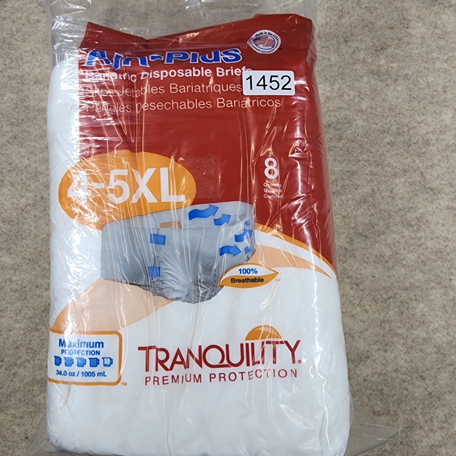 Tranquility Air-Plus Bariatric Briefs 4-5XL, 70 to 108 Inch, 34oz Capacity 1 pk.