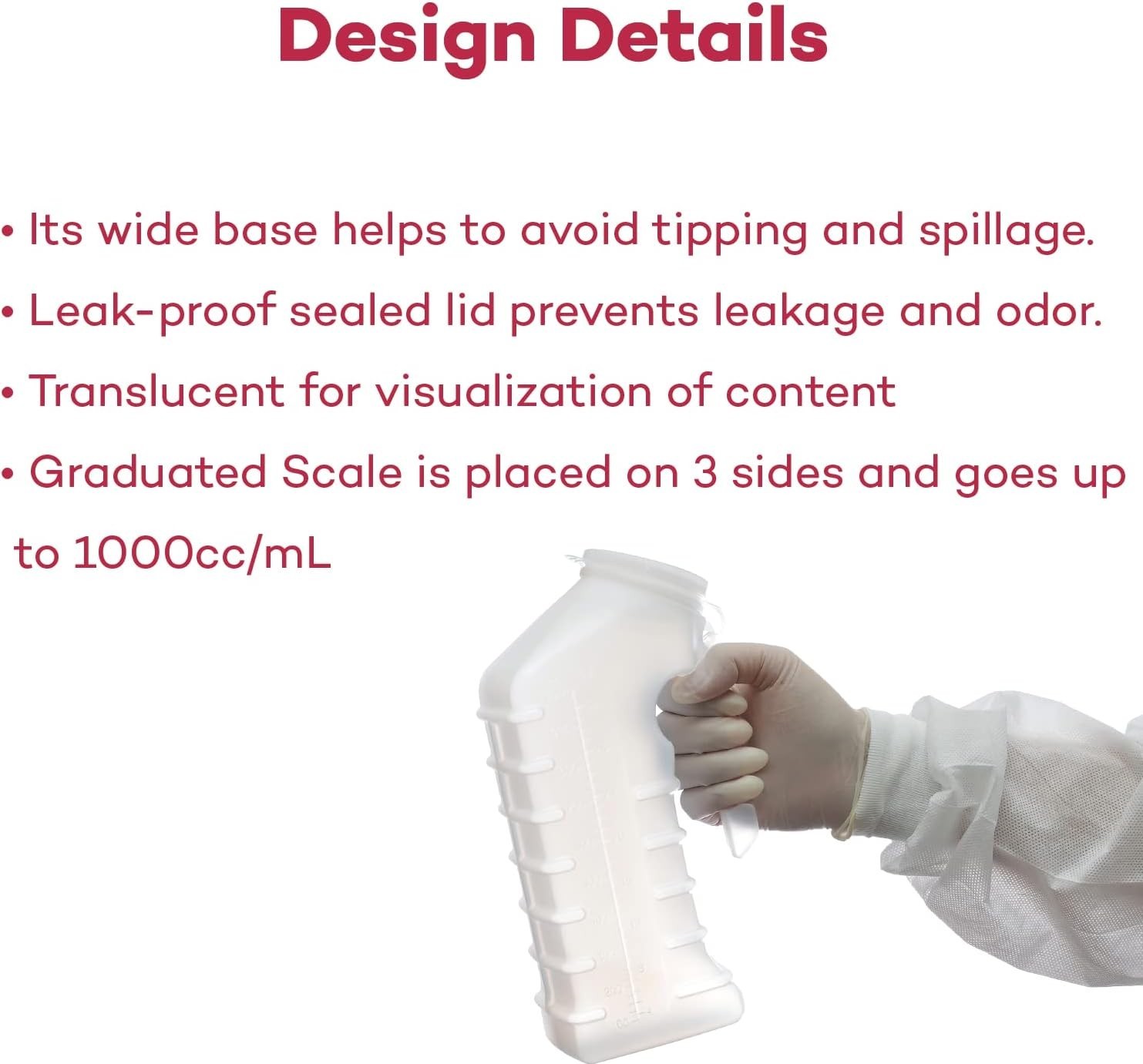 Male Urinal – Spill Proof Cover, Bulk – 48 Count, 1000 cc | Transparent Polye…