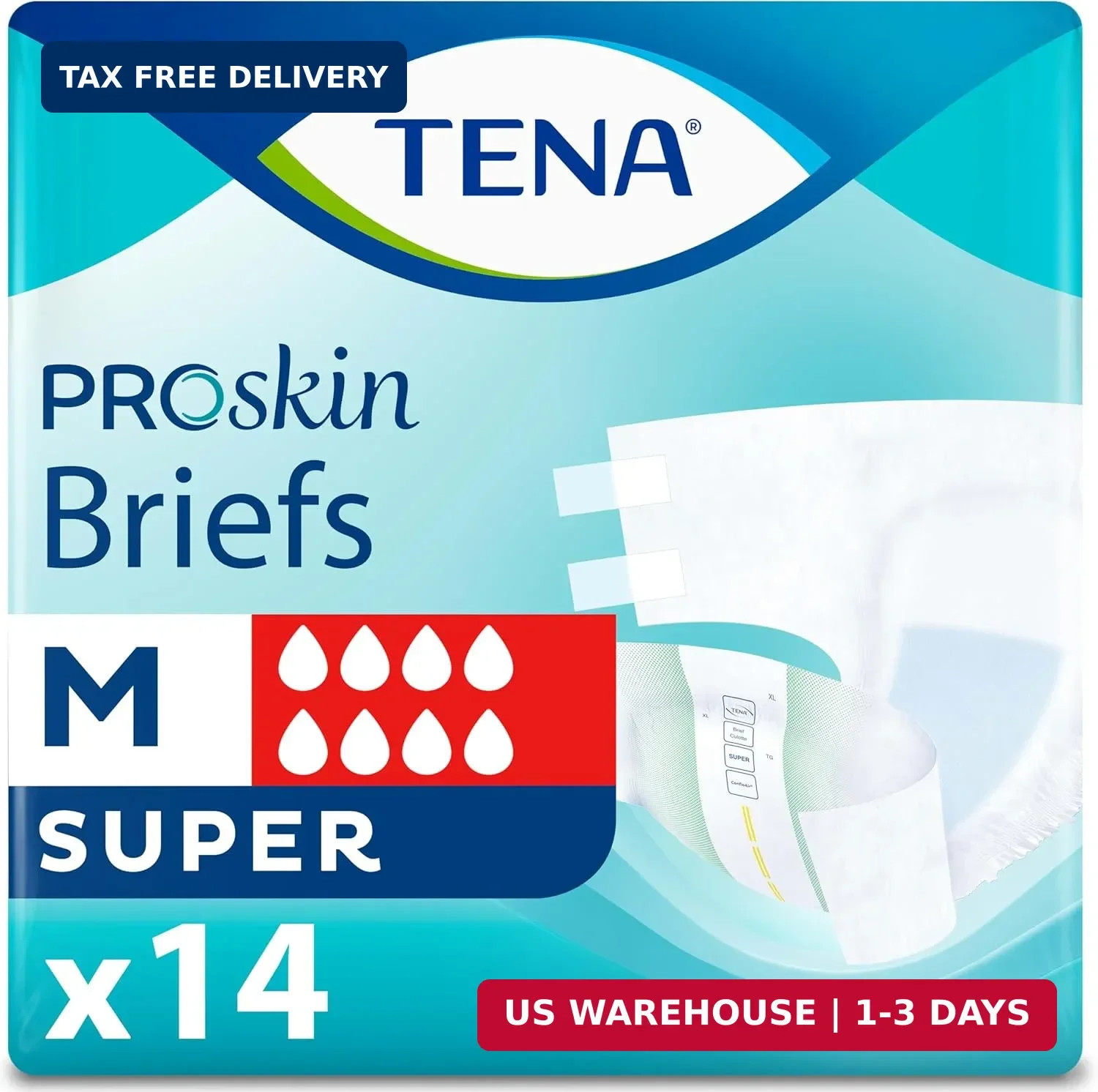 TENA ProSkin Unisex Adult Diapers with Tabs, Maximum Absorbency, Medium, 14 Ct