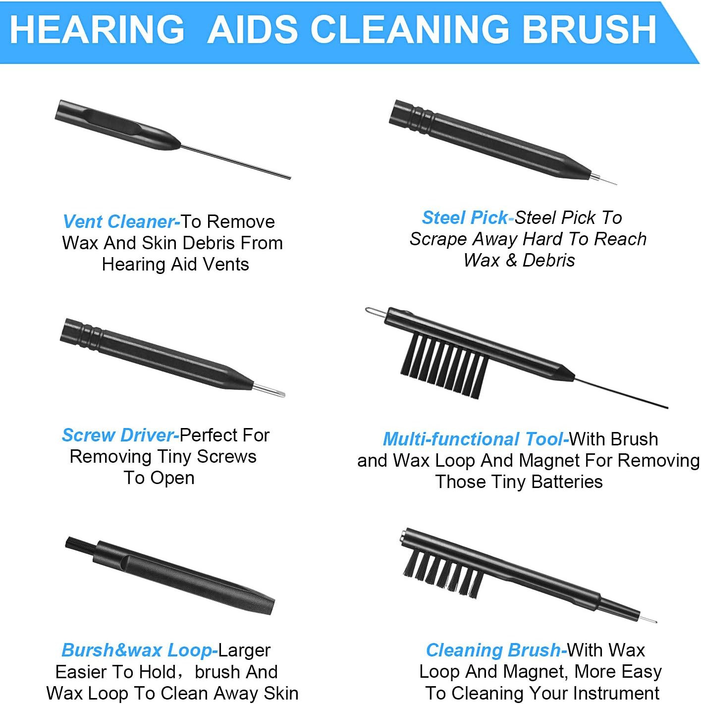 Mudder 7 Pieces Hearing Aid Cleaning Kit, Earbuds, Gift for Elderly