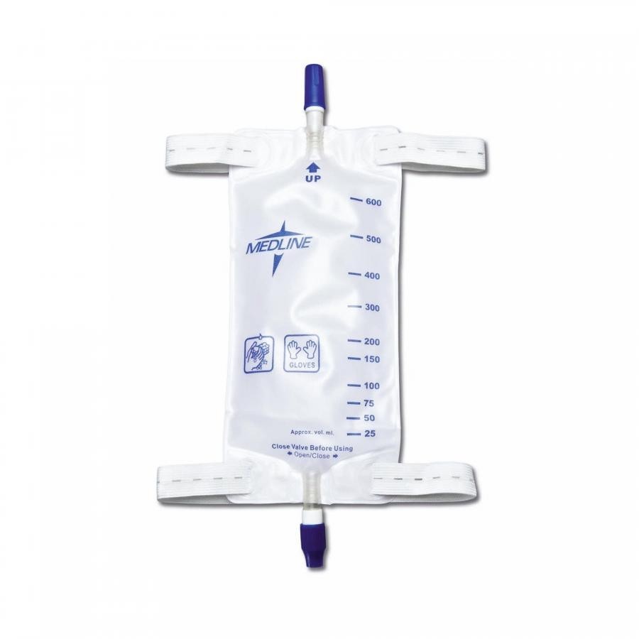 Medline DYND12574 Urinary Leg Bag Anti-Reflux Valve Sterile Fluid Path M 600ML