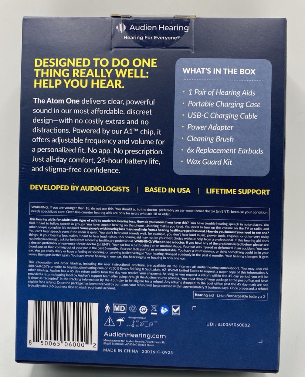 Hearing Aids Rechargeable Wireless Beige Audien Atom One OTC