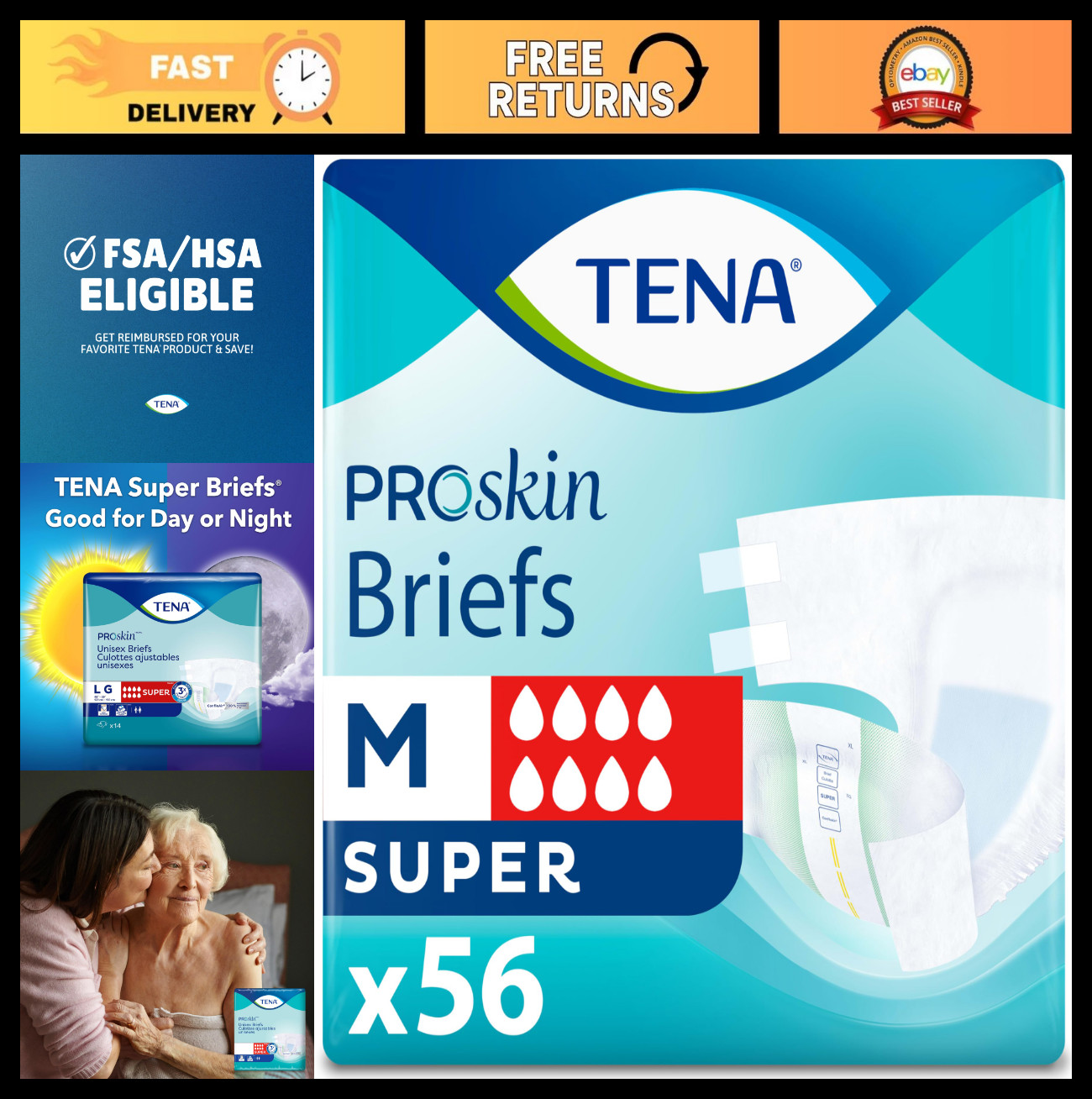 Unisex Super Absorbent Adult Incontinence Diapers with Tabs, Medium, 56 Count