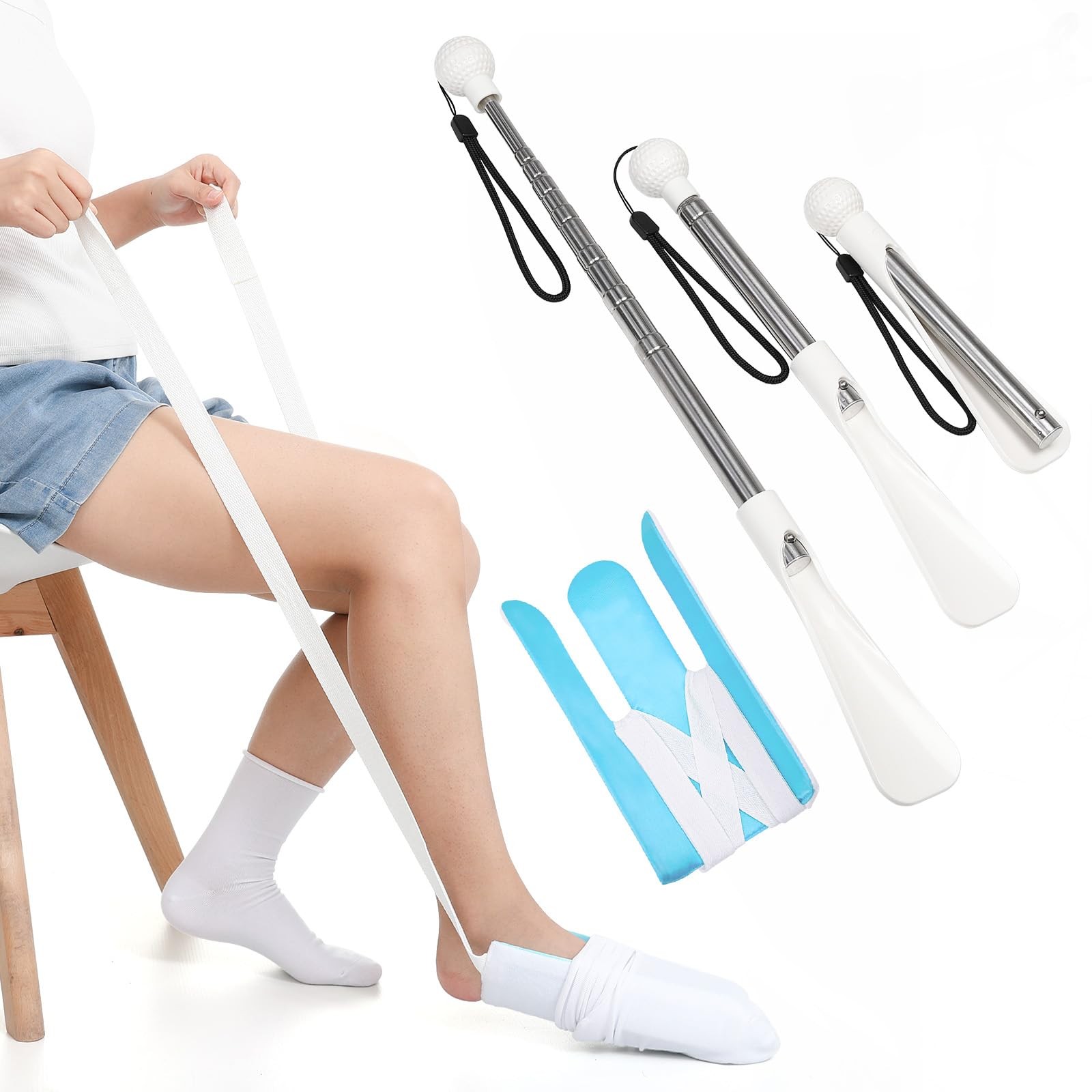 Sock Aid Kit -Sock Aide Device for Seniors with Adjustable Shoe Horn, Flexibl…