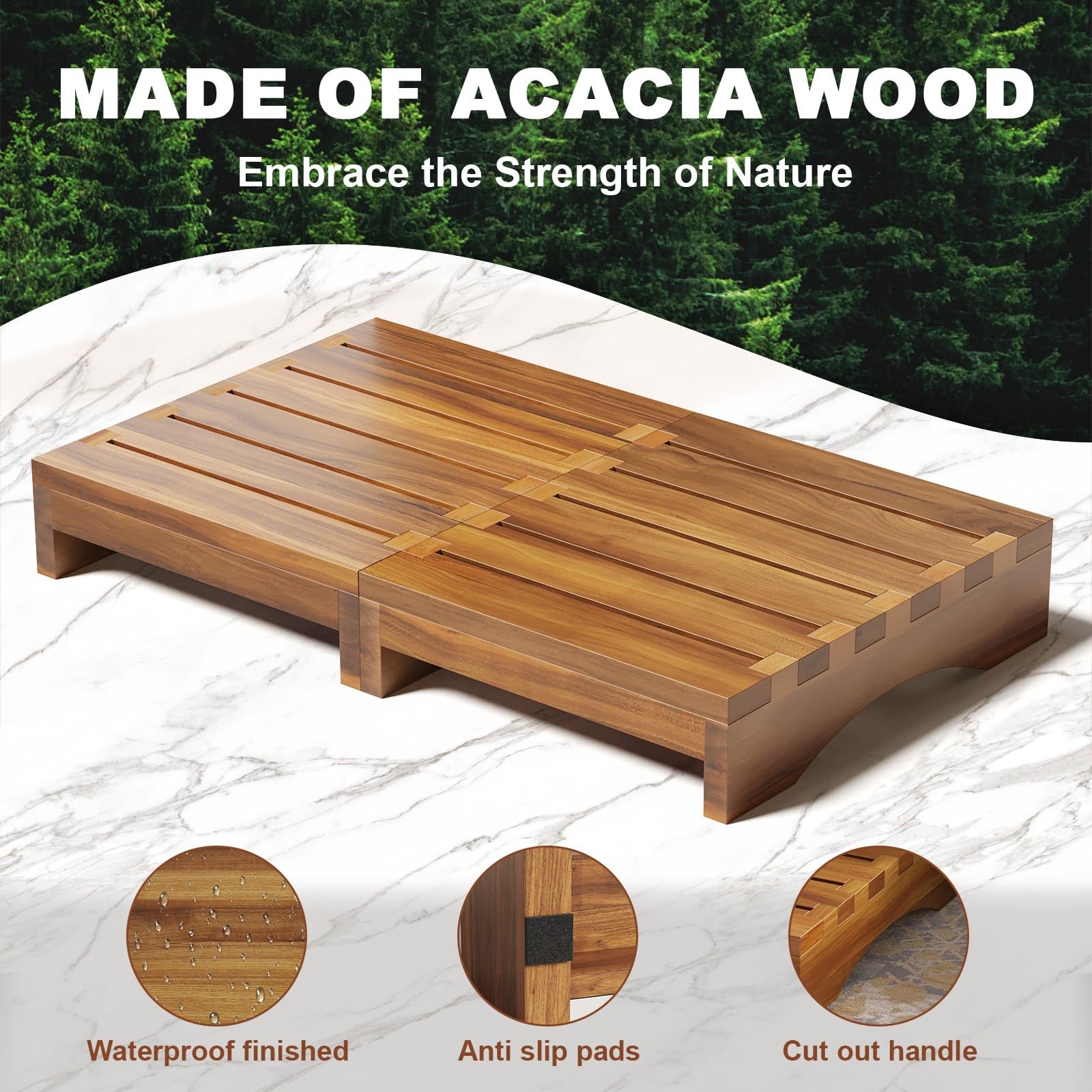 Wooden Platform Step Stool, 3.5″ Height Acacia Wood Steps for Outdoor Use, No…