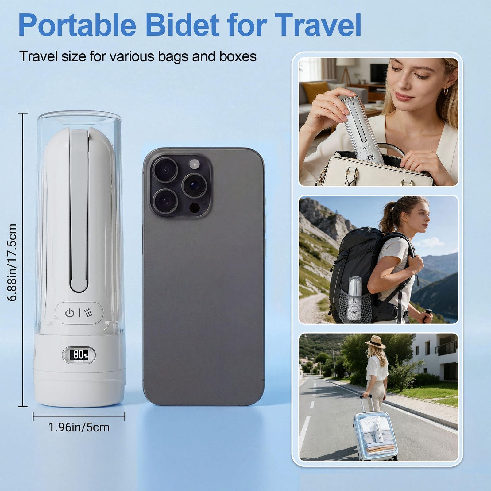 Aovikood Electric Portable Bidet Toilet Aids Wiper Tool Set White